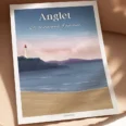 Poster personnalisé paysage d'un coucher de soleil en été sur la plage à Anglet. Illustration dessinée par Denadda.