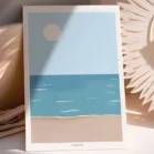 Poster personnalisé paysage minimaliste de la mer en été. Illustration de la mer dessinée par Denadda