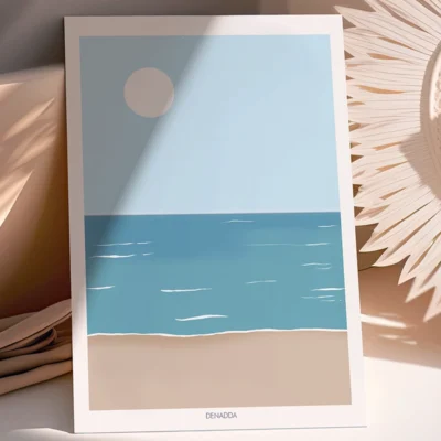 Poster personnalisé paysage minimaliste de la mer en été. Illustration de la mer dessinée par Denadda