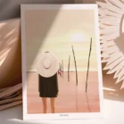 Poster Zen d'un sunset à la plage de la pointe aux chevaux au Cap Ferret. Illustration poétique de Denadda