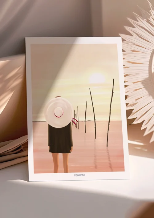 Poster Cap Ferret "Plage de la Pointe aux Chevaux" Poster Zen d'un sunset à la plage de la pointe aux chevaux au Cap Ferret. Illustration poétique de Denadda