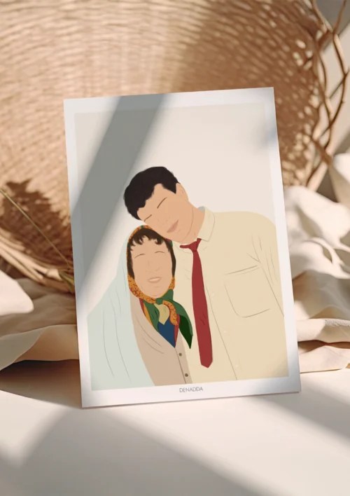 Affiche personnalisée famille sans visage - Illustration minimaliste Affiche personnalisée famille sans visage, une maman et son fils cote à cote sur un fond uni. Illustration minimaliste personnalisée par Denadda à partir d'une photo pour un cadeau de fête des mères.