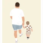 Illustration minimaliste personnalisée famille de dos. Un papa et son enfant représentés de dos sur un fond uni. Affiche sur mesure illustrée par Denadda d’après une photo.
