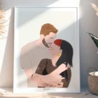Tableau personnalisé couple sans visage qui s'enlace sur un fond uni. Illustration minimaliste personnalisée par Denadda à partir d'une photo.