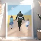 Tableau personnalisé famille de dos, Illustration de 3 personnes représentées de dos. Une création de Denadda à partir d'une photo.