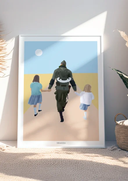 Tableau personnalisé famille de dos, Illustration de 3 personnes représentées de dos. Une création de Denadda à partir d'une photo.