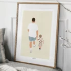 Tableau personnalisé famille de dos, un papa et son enfant qui marchent représenté de dos. Illustration minimaliste personnalisée par Denadda à partir d'une photo pour un cadeau de fête des pères. Idéal pour une décoration maison.