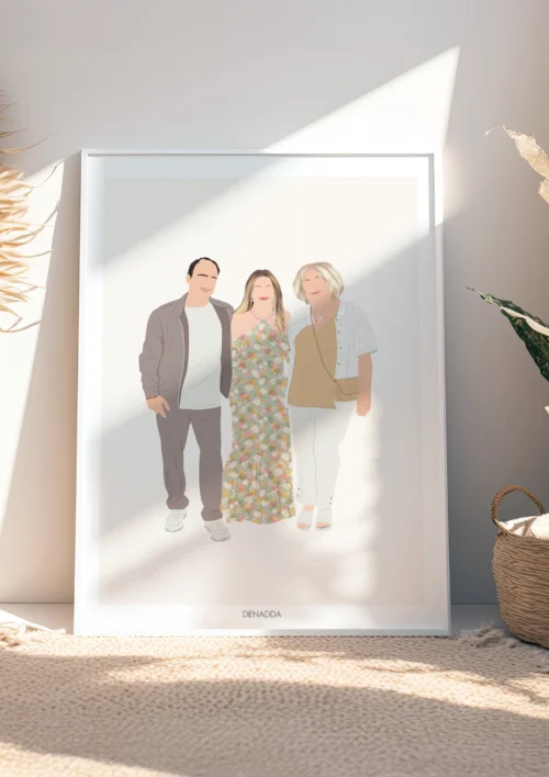 Tableau personnalisé famille sans visage - Illustration minimaliste Tableau personnalisé famille sans visage, 3 personnes sur un fond uni. Illustration minimaliste personnalisée par Denadda à partir d'une photo.