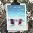 Affiche personnalisée Val Thorens station de ski, pause transat avec vue sur les montagnes enneigées. Illustration de Denadda.
