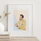 Cadre personnalisé meilleur ami, un homme assis à une table avec un verre. Un dessin personnalisé par Denadda à partir d'une photo pour un cadeau d'anniversaire comme décoration de salon.
