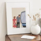 Cadre personnalisé meilleur ami sans visage avec une cabine de ski sur fond beige uni. Illustration minimaliste personnalisée par Denadda à partir d'une photo pour un cadeau de Noël entre amis.