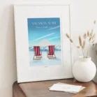 Cadre personnalisé Val Thorens vacances au ski avec prénom, pause transat avec montagne enneigée. Illustration de Denadda.