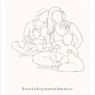 Dessin minimaliste personnalisé meilleurs amis, 2 amies avec leurs bébés en noir et blanc sur fond uni avec citation sur l'amitié. Dessin line art épuré en un seul trait par Denadda.