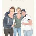 Dessin personnalisé meilleures amies, 3 amies cote à cote avec prénom sur fond uni. Une création de Denadda dessinée à la main à partir d'une photo.