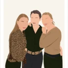 Portrait minimaliste meilleurs amis, dessin de 3 amies sans visages sur fond uni. Une illustration minimaliste personnalisée par Denadda à partir d'une photo.