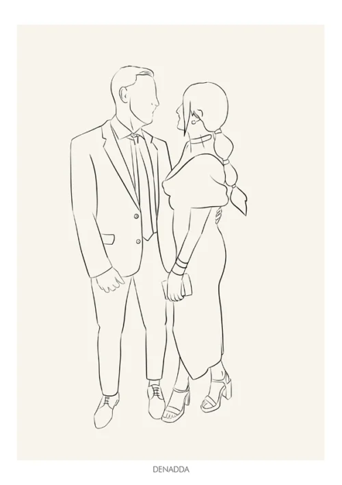 Affiche couple dans le style dessin minimaliste proposé par Denadda.