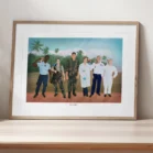 Tableau personnalisé collègues de travail, une équipe de 6 scientifiques sous les tropiques en Guyane. Un portrait de collègues de travail personnalisé par Denadda à partir d'une photo.