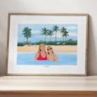 Tableau personnalisé meilleure amie, 2 amies qui se baigne à la plage sous les tropiques. Un portrait d'amis personnalisé par Denadda à partir d'une photo.