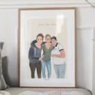 Tableau personnalisé meilleures amies, dessin de 3 amis avec prénoms sur fond uni. Un portrait d'amis personnalisé à partir d'une photo par Denadda comme cadeau de départ.