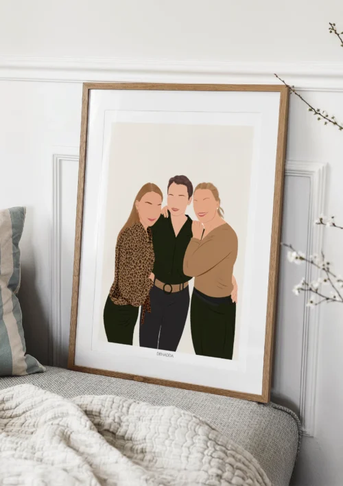 Tableau personnalisé meilleures amies sans visage - Illustration minimaliste Tableau personnalisé meilleures amies sans visage, 3 amies sur fond uni. Illustration minimaliste personnalisée par Denadda à partir d'une photo.