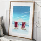 Tableau Val Thorens personnalisé, pause transat sur les pistes de ski avec montagne enneigée. Illustration de Denadda.