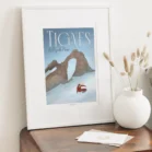 Cadre Tignes L’Aiguille Percée avec snowboard et paysage montagne, création Denadda